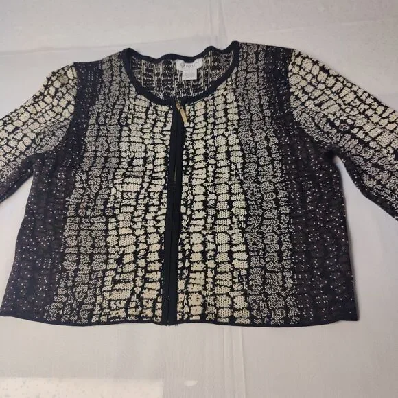 Carmen Marc Valvo Short Blouse Size L Full Zipper Long Sleeve - Picture 2 of 12